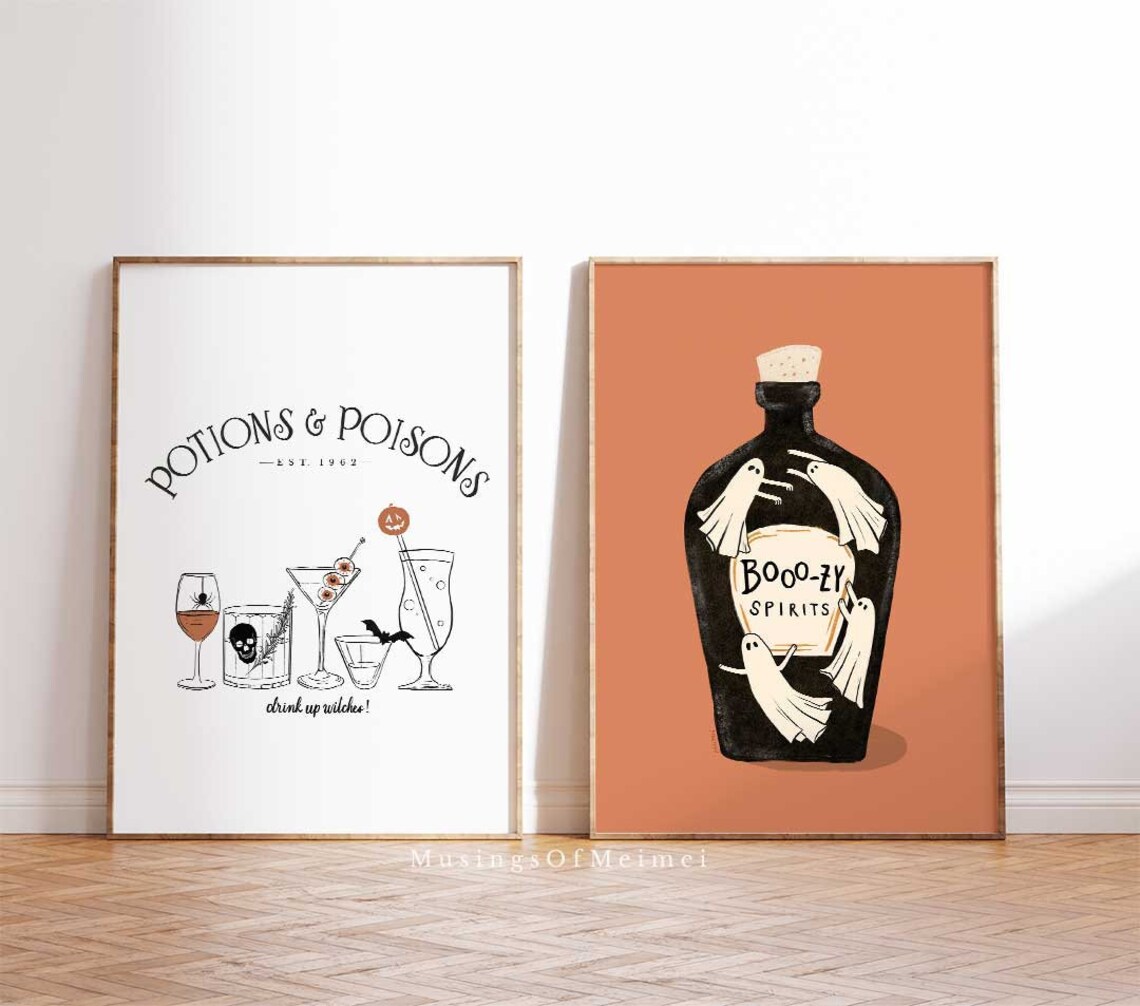 Boozy Spirits Halloween Ghost Bar Cart Art Print - Image 2