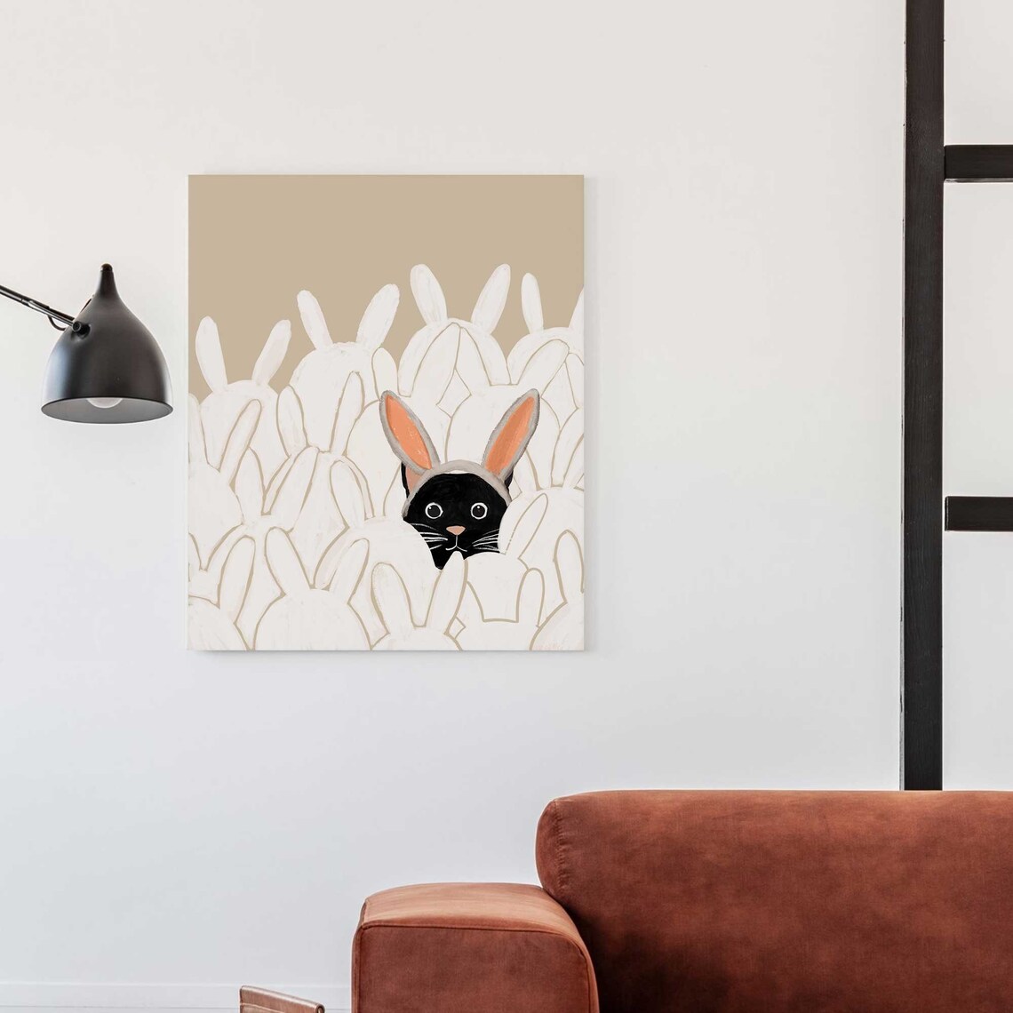 Cat and Easter Bunny Art Print, Playful Holiday Decor - Image 3