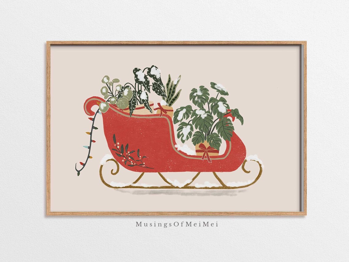 Botanical Christmas Art Print, Winter Wall Decor