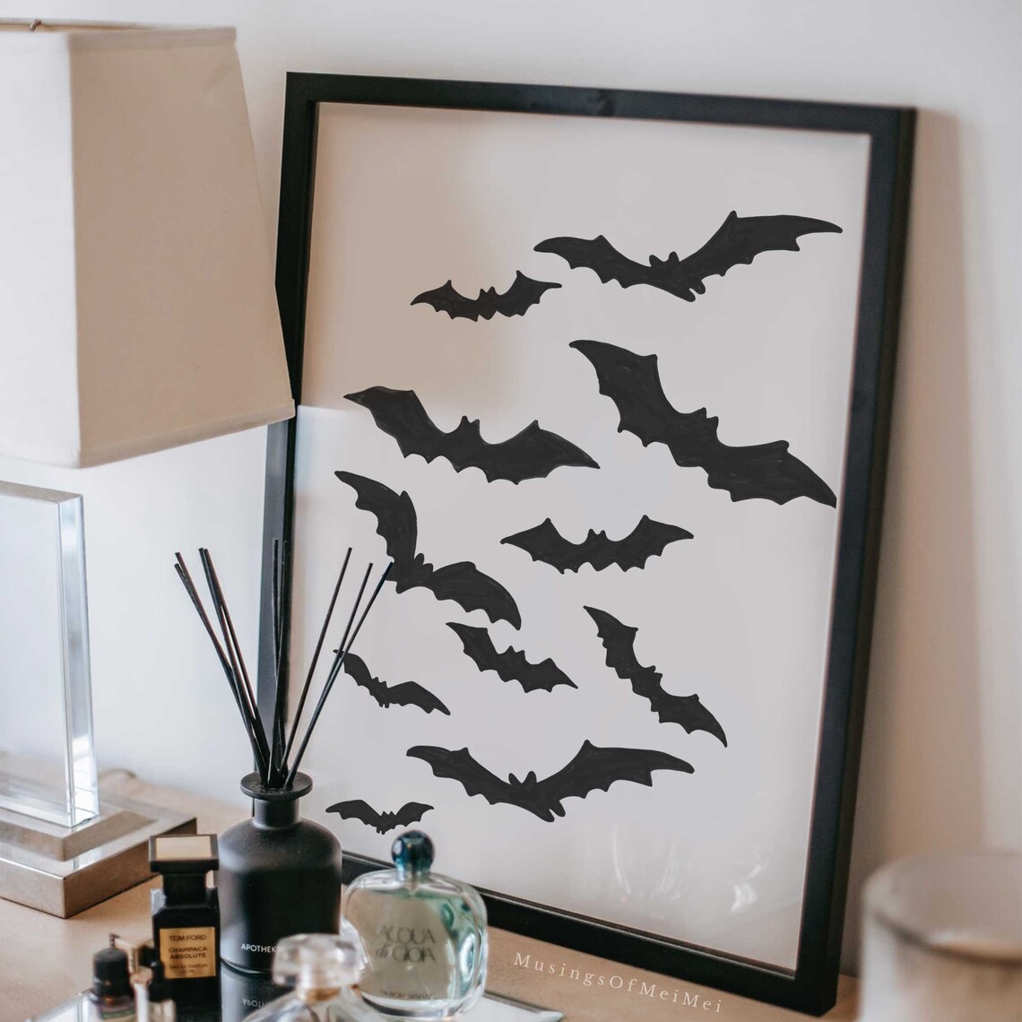 Halloween Bat Art Print, Neutral Minimalist Decor - Image 3