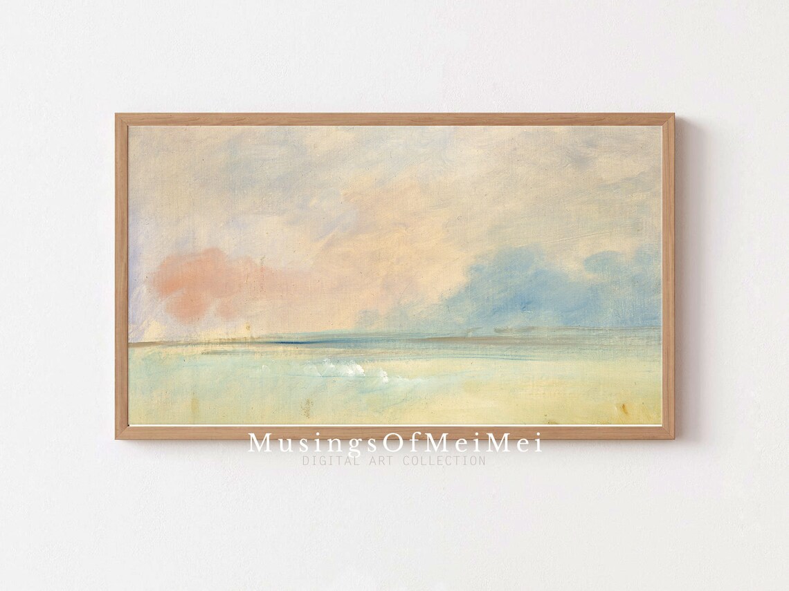 Calm Pastel Coastal Clouds Vintage Style Seascape Painting Poster
