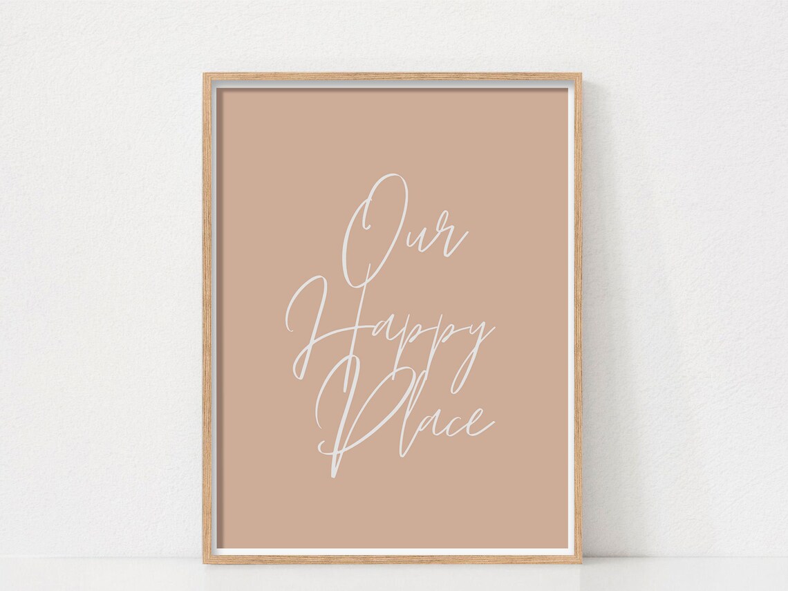 Our Happy Place Typography Art Print, Boho Minimalist