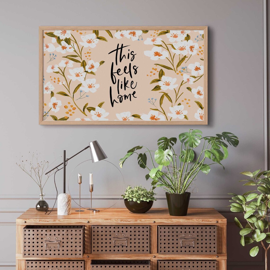 This Feels Like Home Floral Peach Botanical Quote Decor Poster