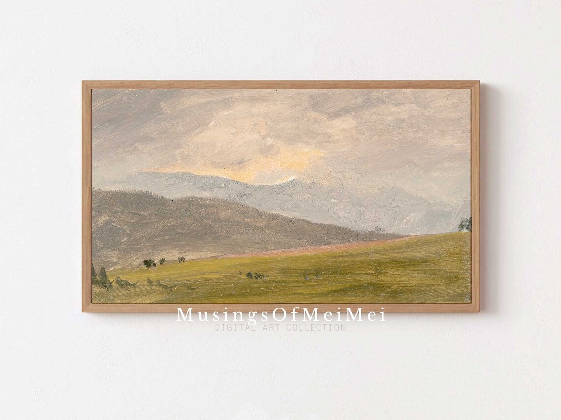 Vintage Landscape Oil Painting Rolling Hills Rustic Art Poster