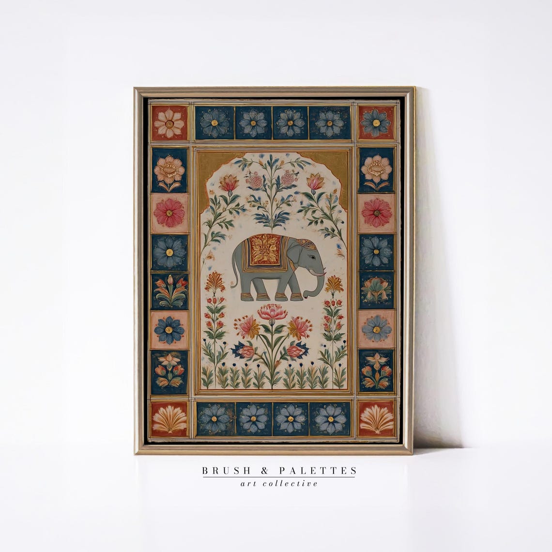 Mughal Elephant Wall Art Print Miniature Painting Decor Royal Folk For Ethnic Bohemian Eclectic Homes