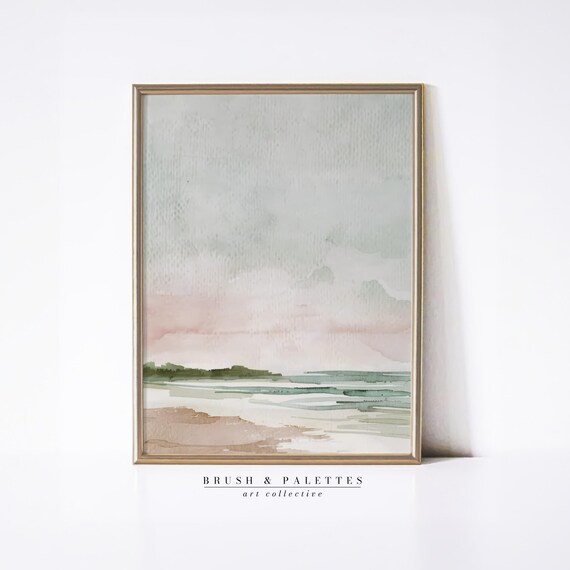 Abstract Coastal Beach Pastel Minimal Ocean Watercolor Seascape Poster
