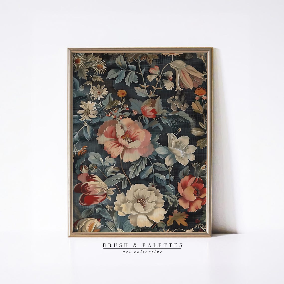 Dark Botanical Floral Pattern Vintage Style Moody Flower Art Poster