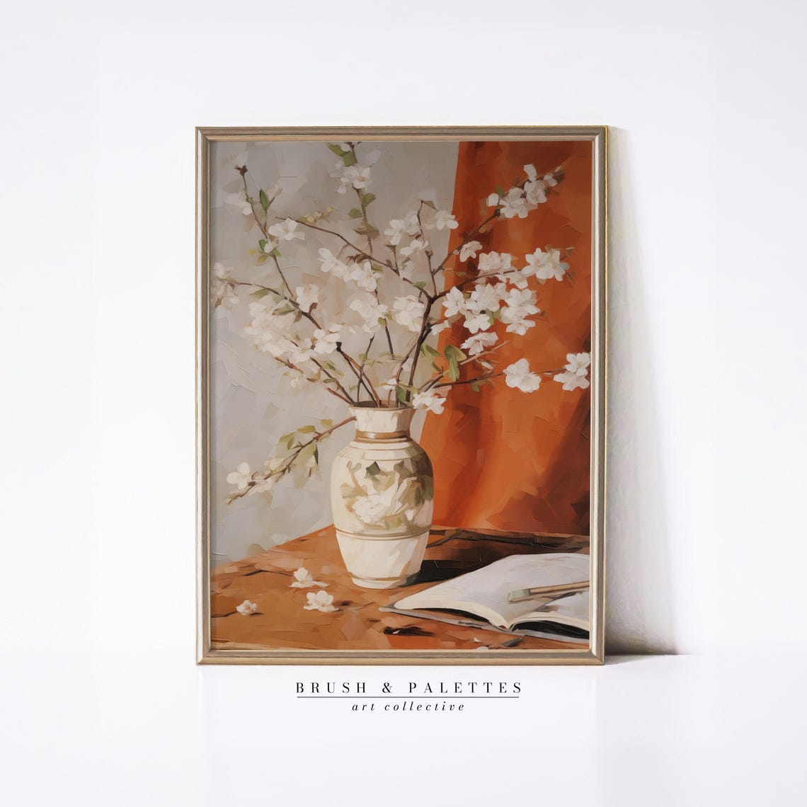 White Cherry Blossom Vase Vintage Still Life Art Print