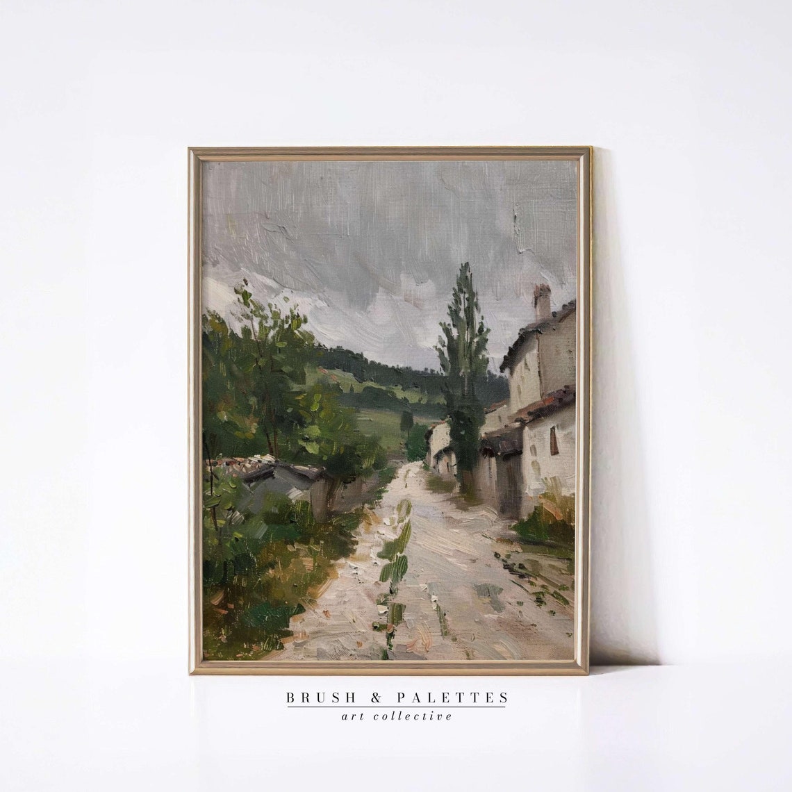Village Road Old Stone Houses Impressionist Rural Landscape Art Poster