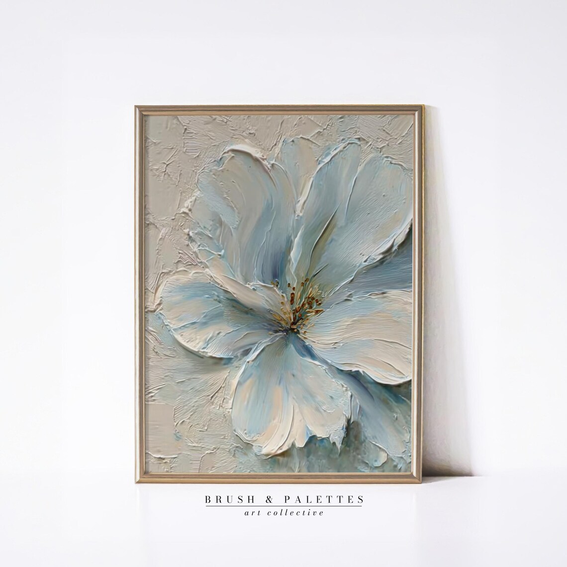 Pale Blue Flower Close Up Textured Impasto Oil Painting Bloom Poster