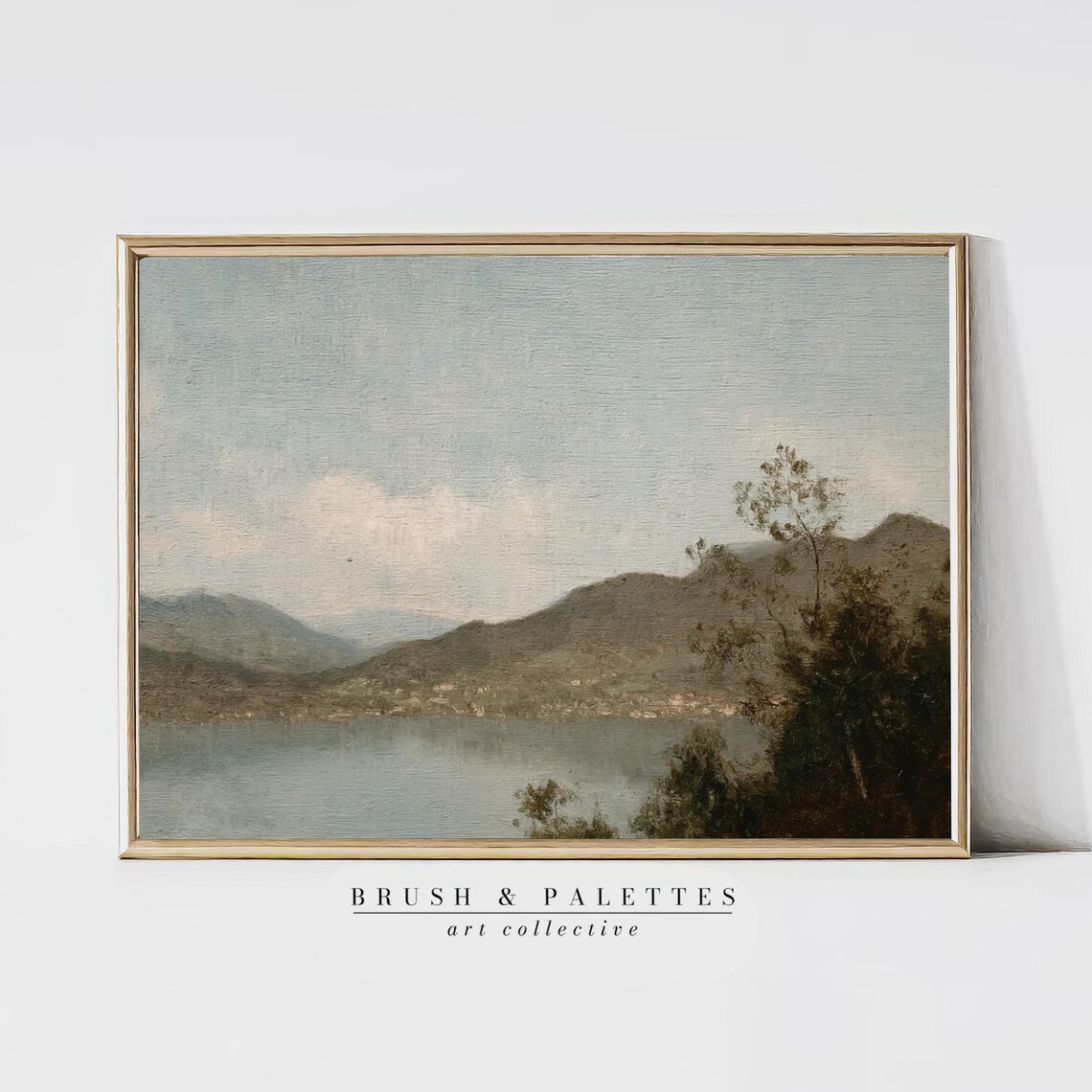 Serene Misty Lake Mountains Vintage Landscape Painting Poster