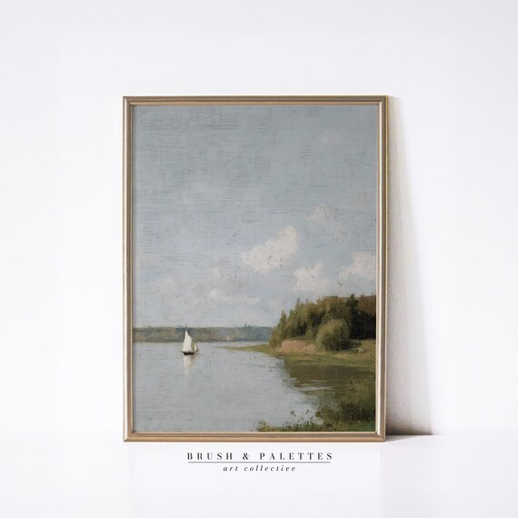 Lone Sailboat On Calm Lake Impressionist Water Painting Art Poster