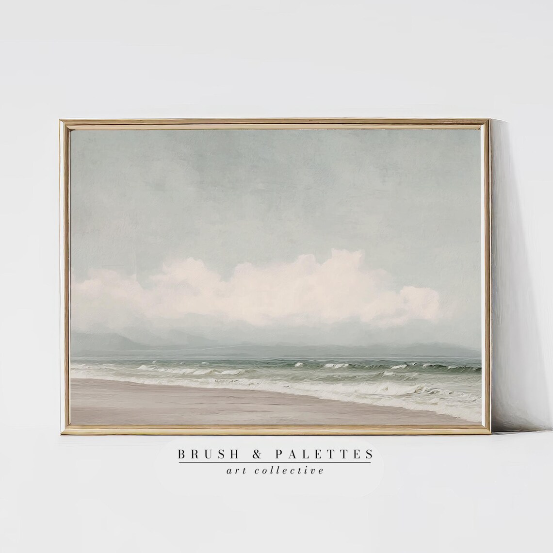 Soft Pale Beach With Gentle Waves Under Hazy Sky Minimalist Print