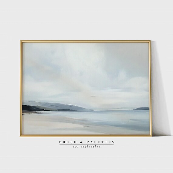 Minimalist Ocean Beach Landscape Art Print, Coastal
