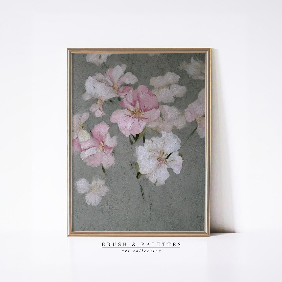 Pink And White Blossoms Watercolor Floral Painting Soft Gray Poster