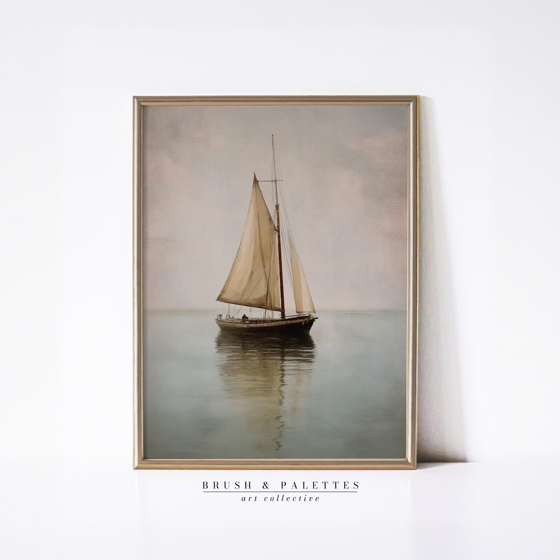 Single Sailboat On Calm Sea In Misty Minimal Ocean Art Print