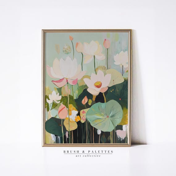 Abstract Flower Painting Colorful Floral Wall Art In Pink Green Modern Botanical Decor For Zen Or Boho Homes