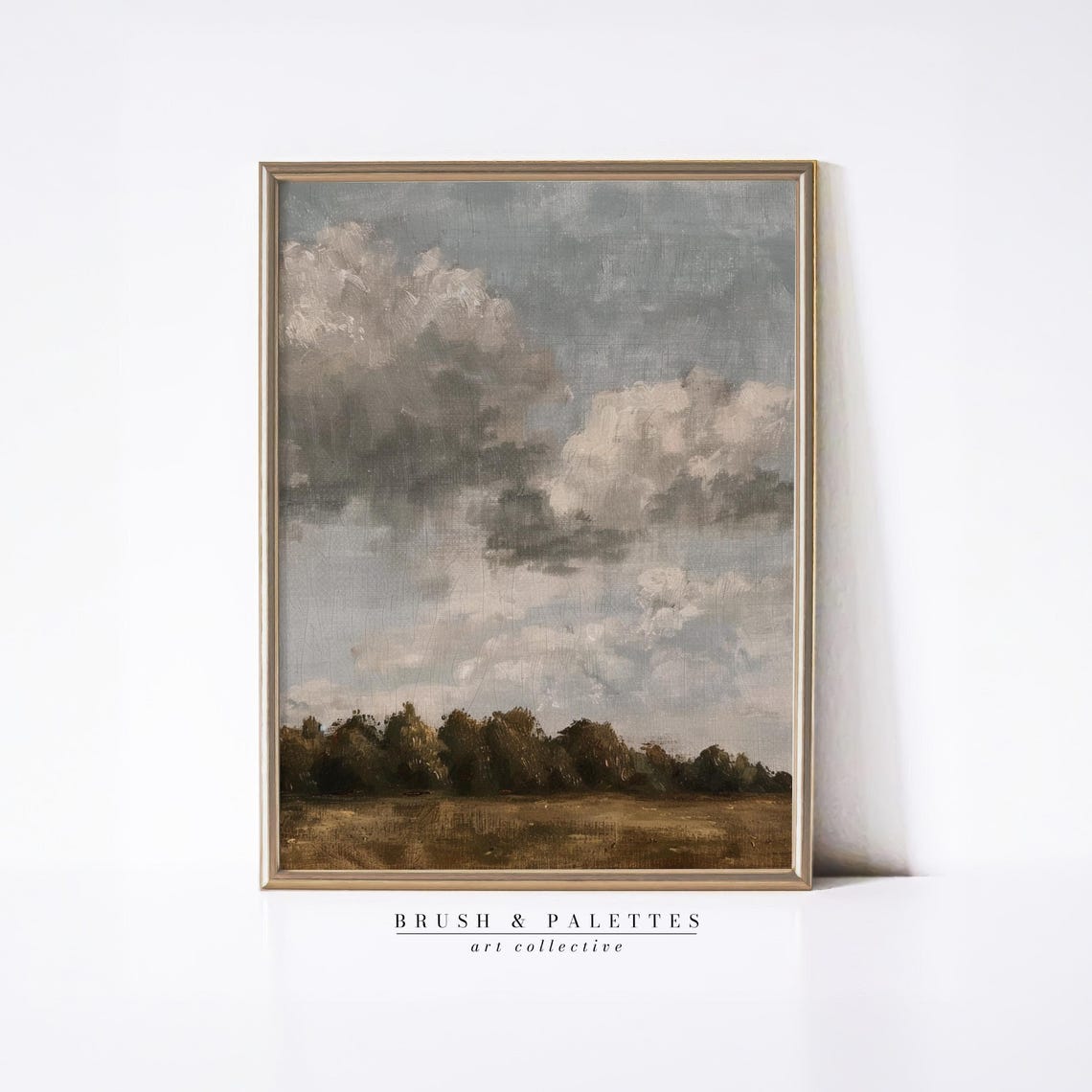 Dramatic Cloudy Sky Over Dark Treeline Field Landscape Poster