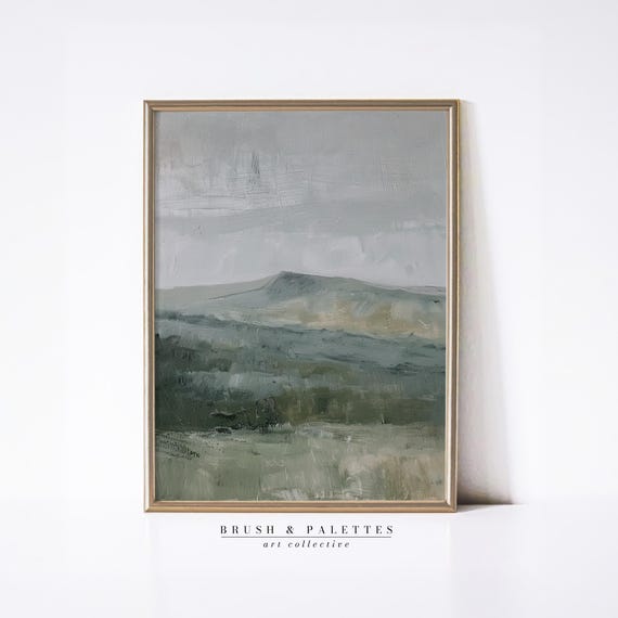 Moody Green Hills Print Abstract Landscape Wall Decor Earthy Mountain Art For Rustic Japandi Or Farmhouse Homes
