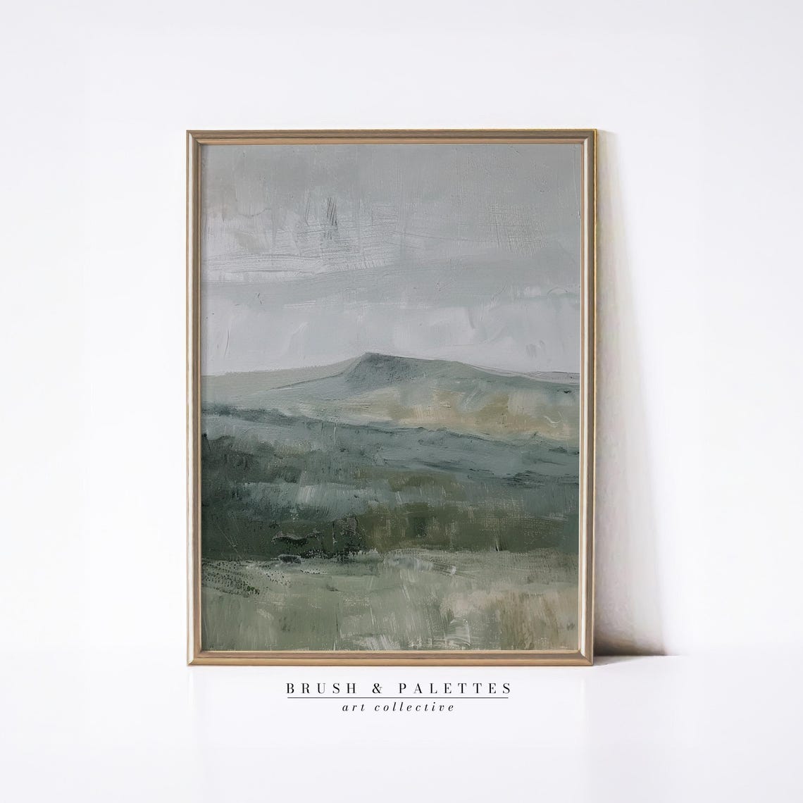 Foggy Green Hills Abstract Minimalist Landscape Neutral Art Poster