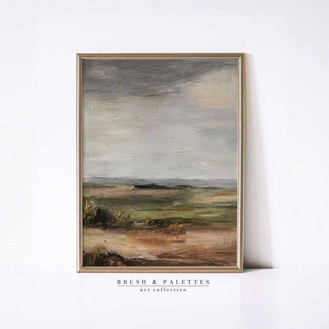 Muted Earth Field Gray Sky Abstract Pastoral Painting Poster