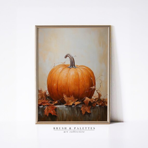 Pumpkin Still Life Autumn Leaves Orange Harvest Oil Painting Poster