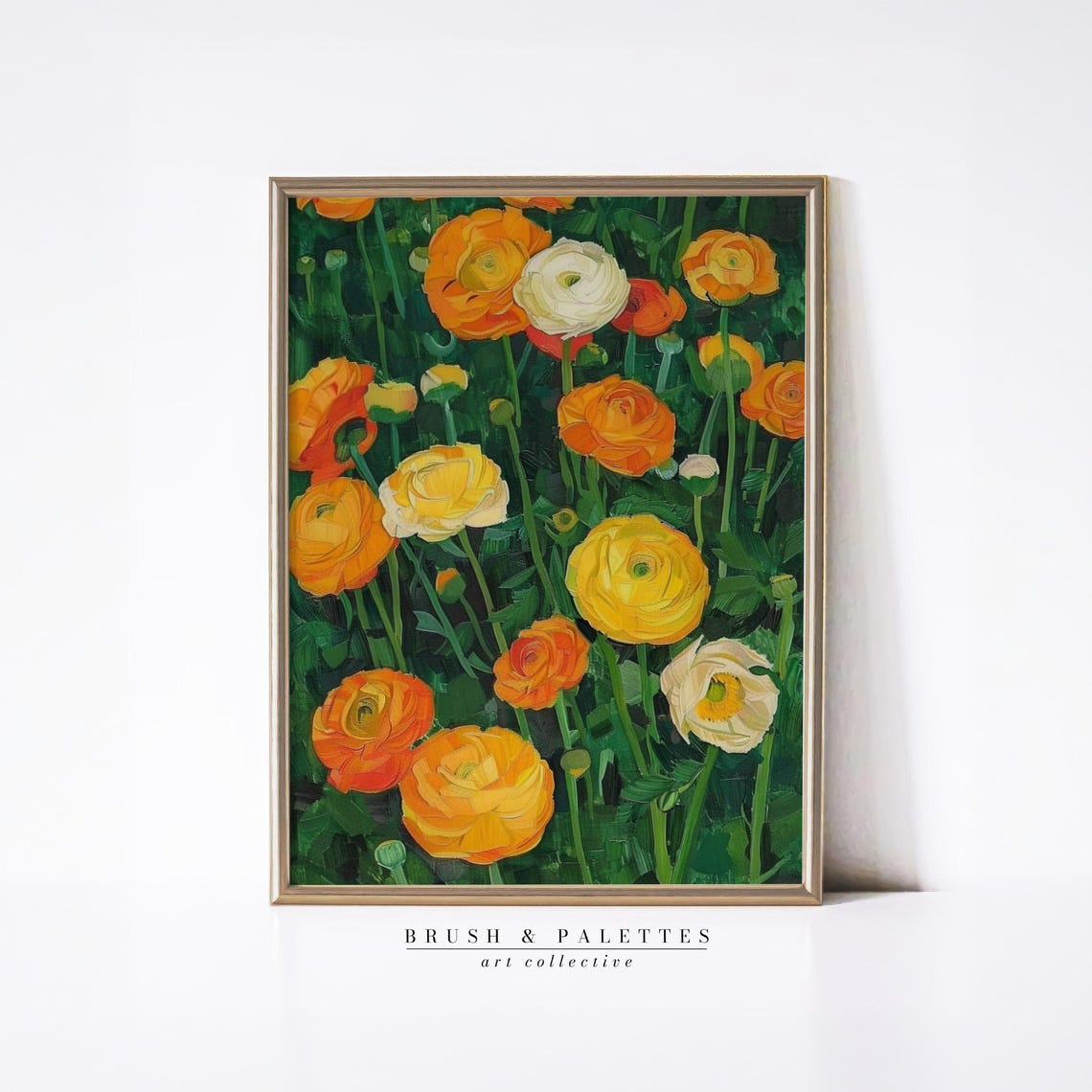 Orange And Yellow Ranunculus Bold Floral Oil Painting Poster