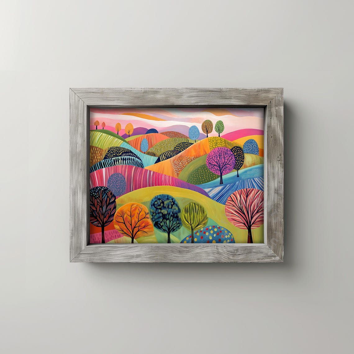 Colorful Landscape Print Whimsical Tree Art Abstract Wall Decor Naive Art Playful Home Decor 76 - Image 2
