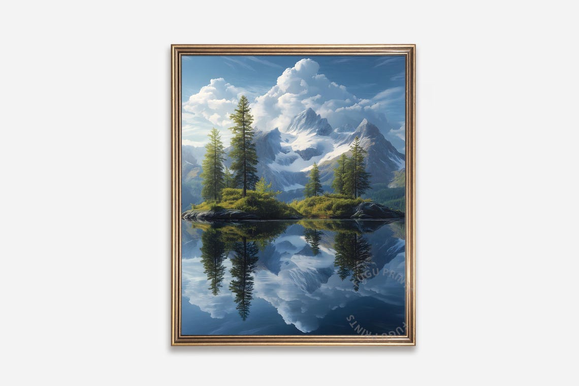 Mountain Lake Reflection Wall Art Serene Landscape 268