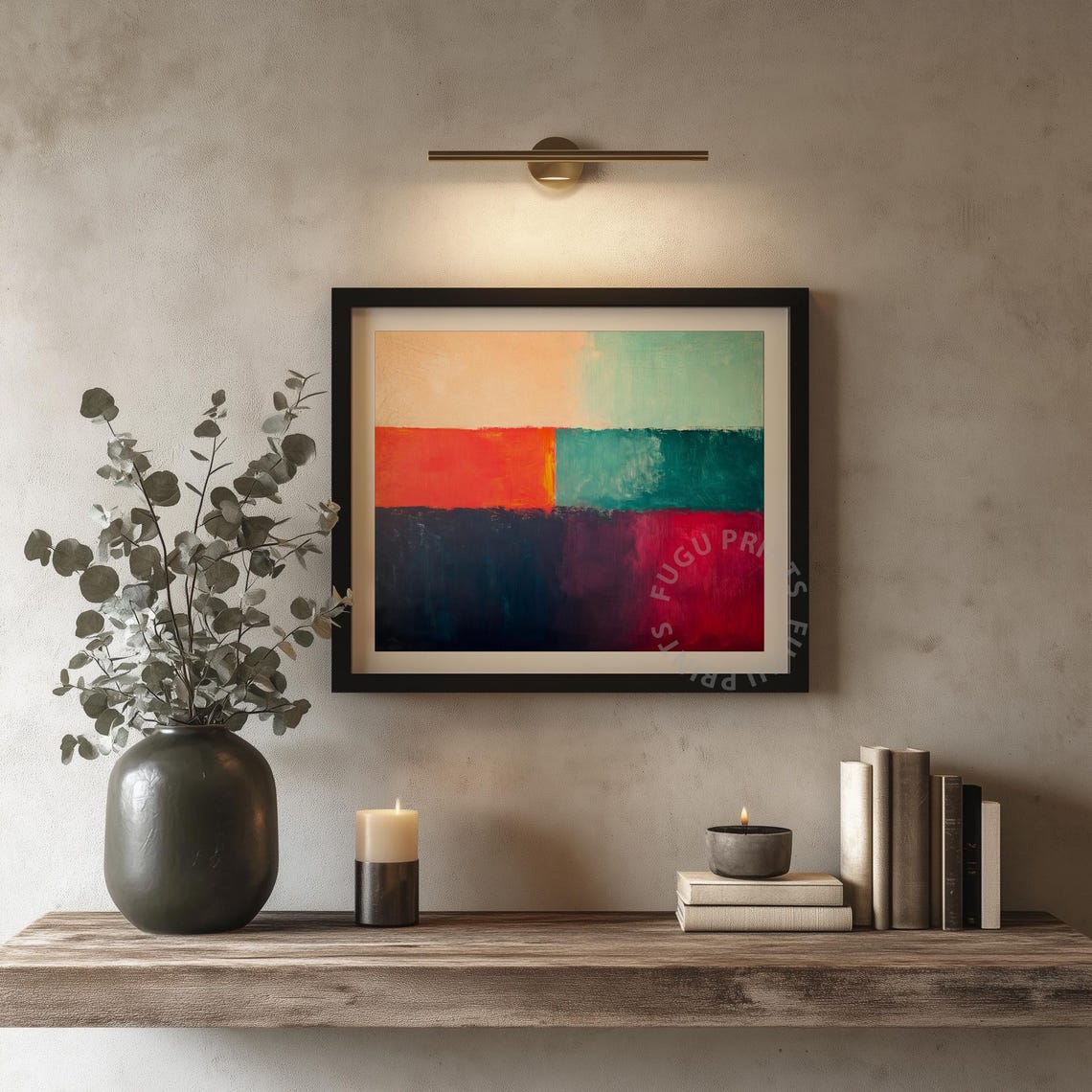Abstract Color Block Print Teal Coral Navy Wall Art Modern Living Room Decor Wall Art 7 - Image 4