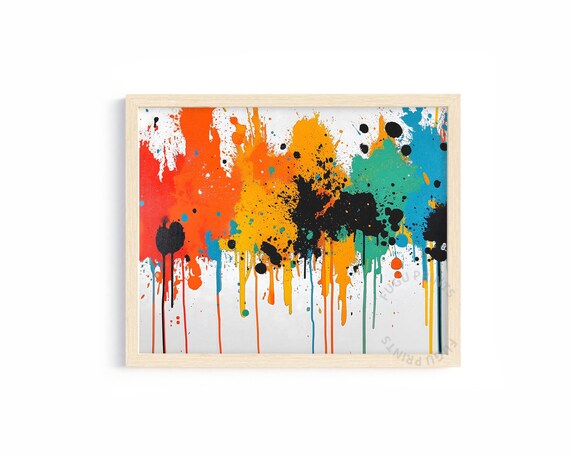 Abstract Expressionism Print Colorful Splatter Art Wall Art Modern Home Decor Orange Yellow Turquoise 48