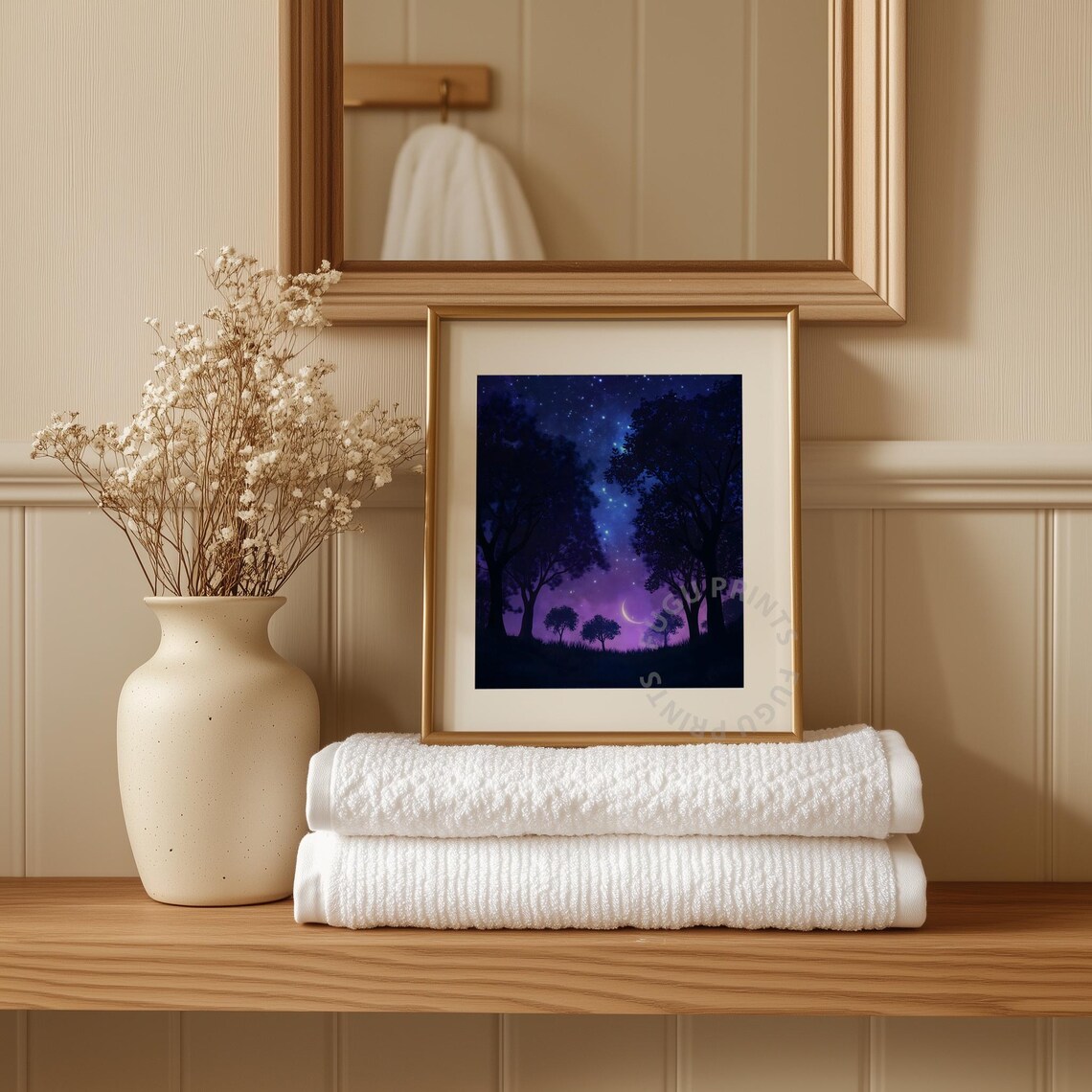 Moonlight Forest Art Print, Starry Night Nature Decor - Image 3