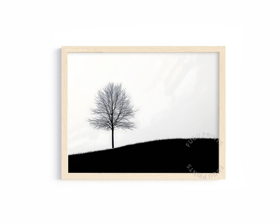 Minimalist Tree Print, Black And White Landscape
