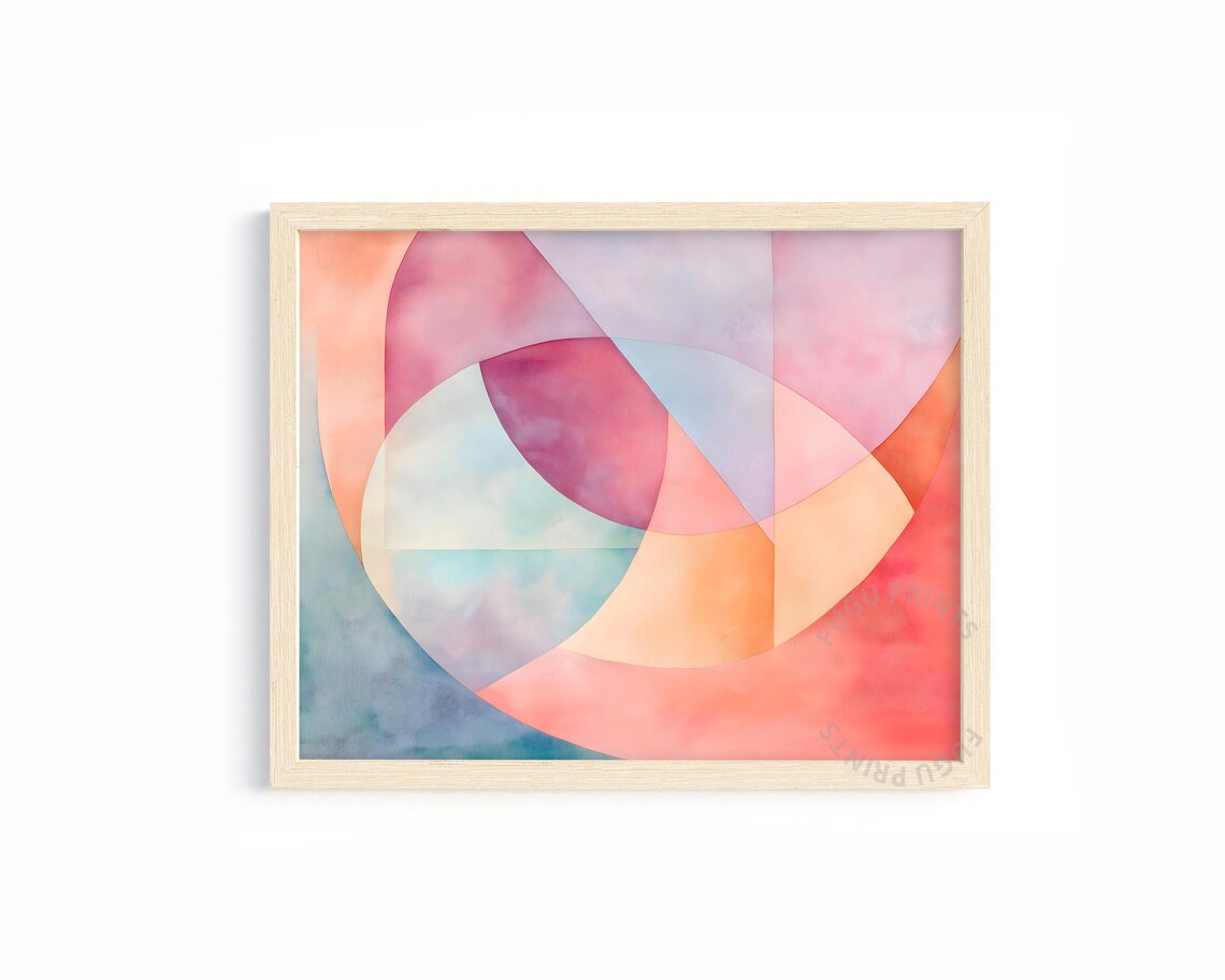 Pastel Geometric Circle Art, Minimalist Abstract