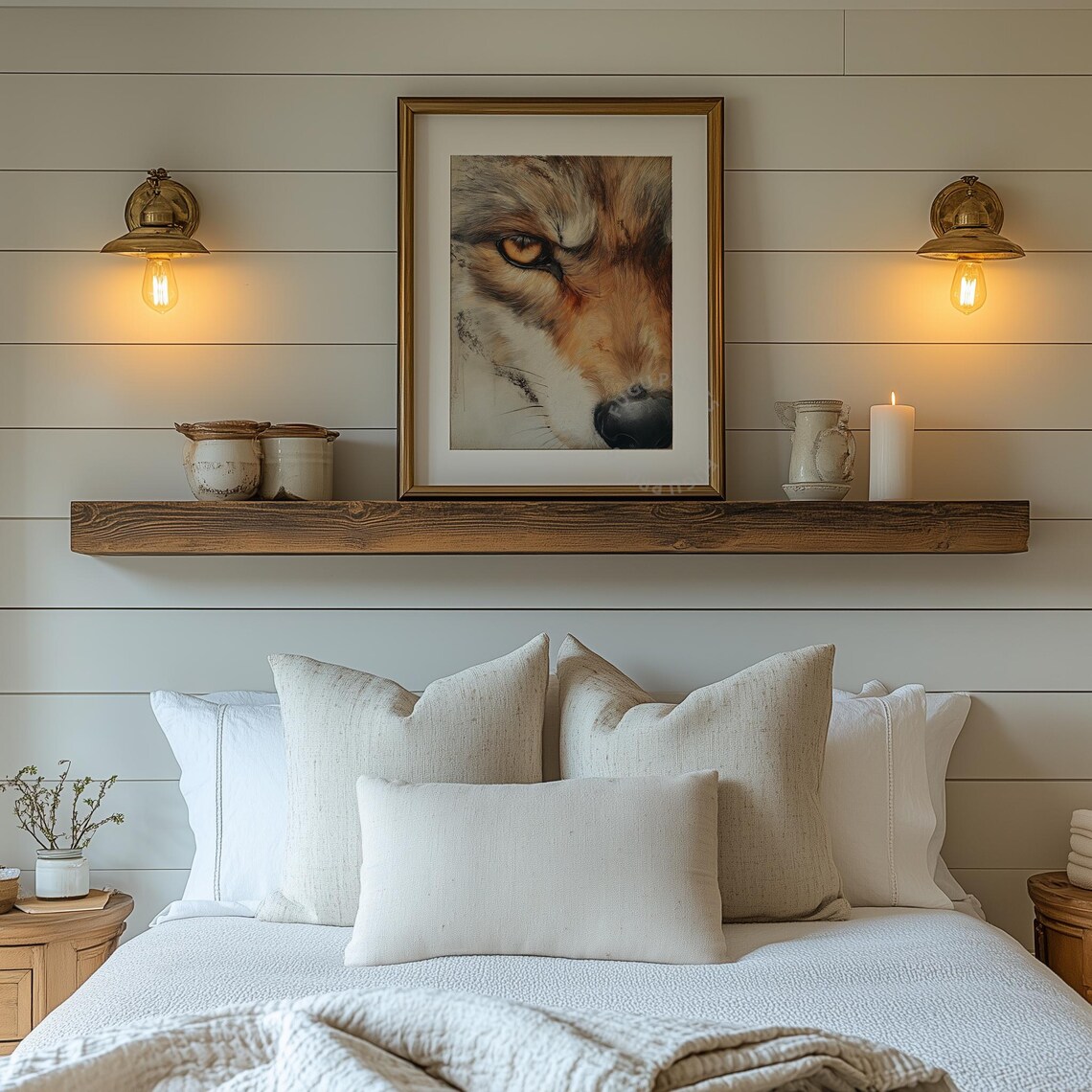 Wolf Close Up Portrait with Amber Eye Rustic Earth Tones Poster - Image 2