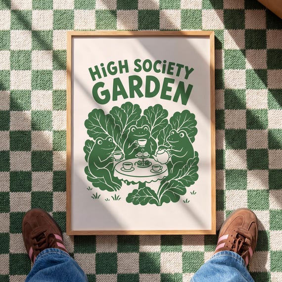 High Society Garden Frogs Print Funny Gardening Poster Digital Download