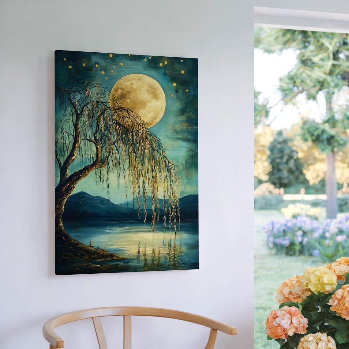 Moonlit Willow Tree, Serene Nature Wall Art - Image 7