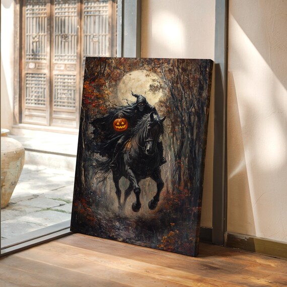 Headless Horseman Spooky Halloween Moonlit Woods Jack-o-Lantern Poster