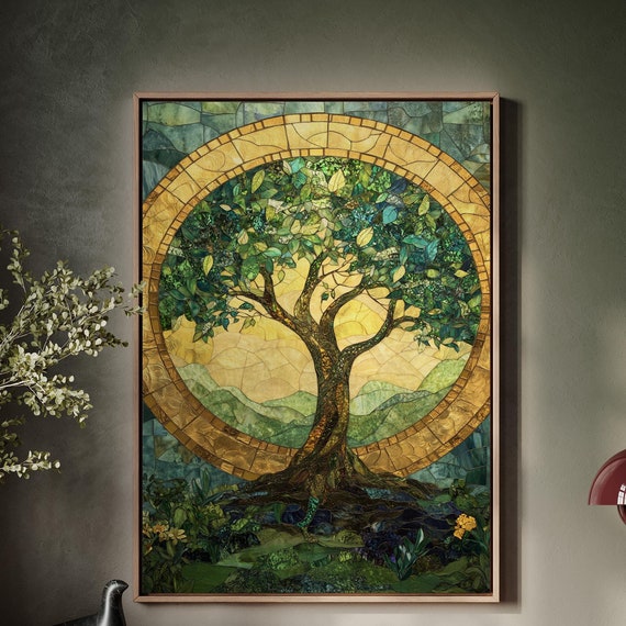 Elegant Tree Of Life Stained Glass Wall Art Unique Nature Inspired Hangable Artwork For Home Or Office Dcor