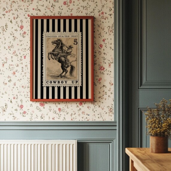 Cowboy Up Vintage Postage Stamp Art Western Horse Poster Design