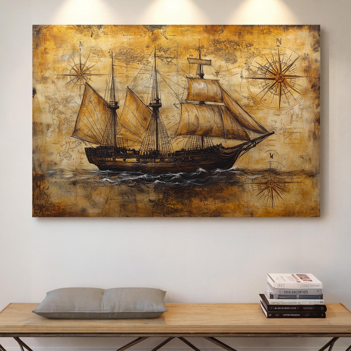 Vintage Pirate Ship Nautical Antique Map Art Print
