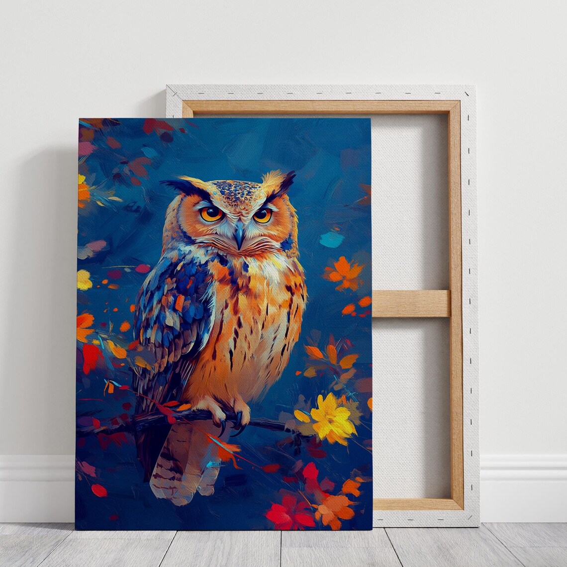 Majestic Owl Autumn Leaves Vibrant Colorful Forest Bird Poster
