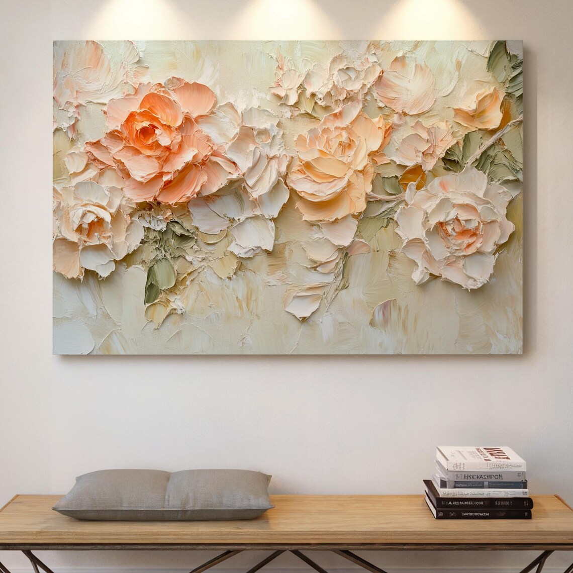 Impasto Rose Painting, Soft Peach Botanical Art Print
