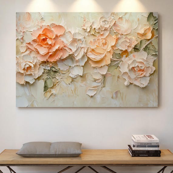 Impasto Rose Painting, Soft Peach Botanical Art Print