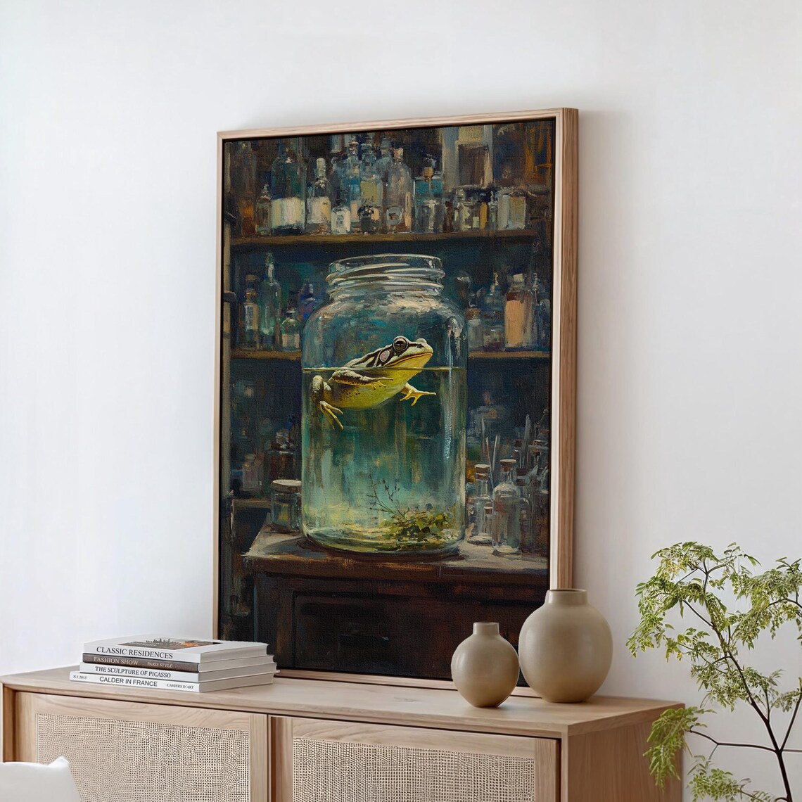 Frog In Glass Apothecary Jar Vintage Scientific Curiosity Wall Art