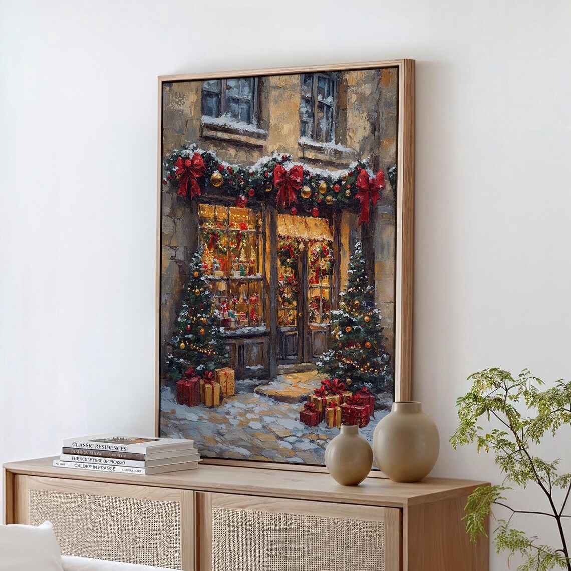 Snowy Christmas Shop Festive Storefront Village Holiday Poster