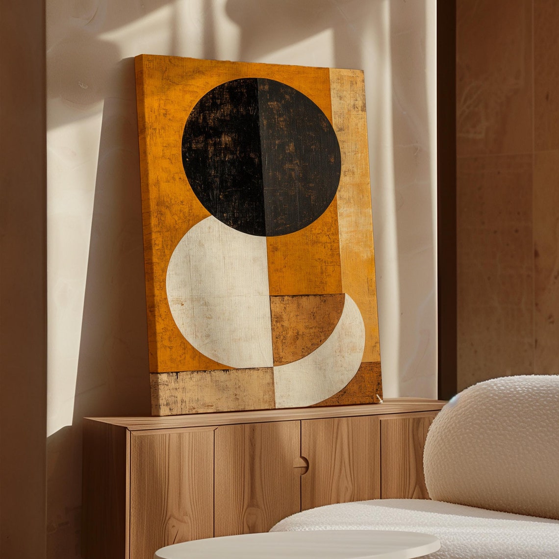 Modern Abstract Geometric Bold Minimalist Wall Art In Black White Ochre Contemporary Home Office Decor