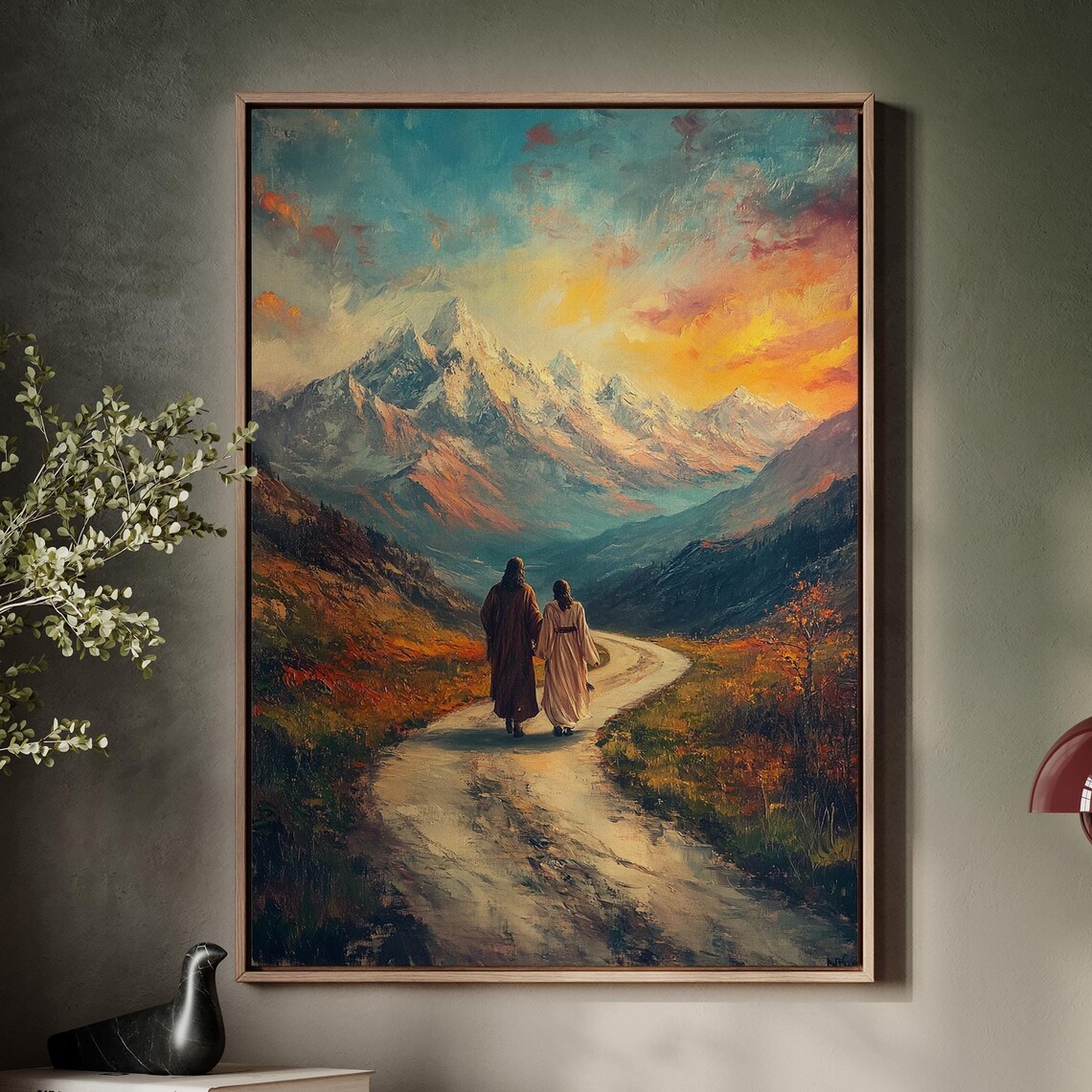 Jesus Walking With Disciple In Mountains Art Print