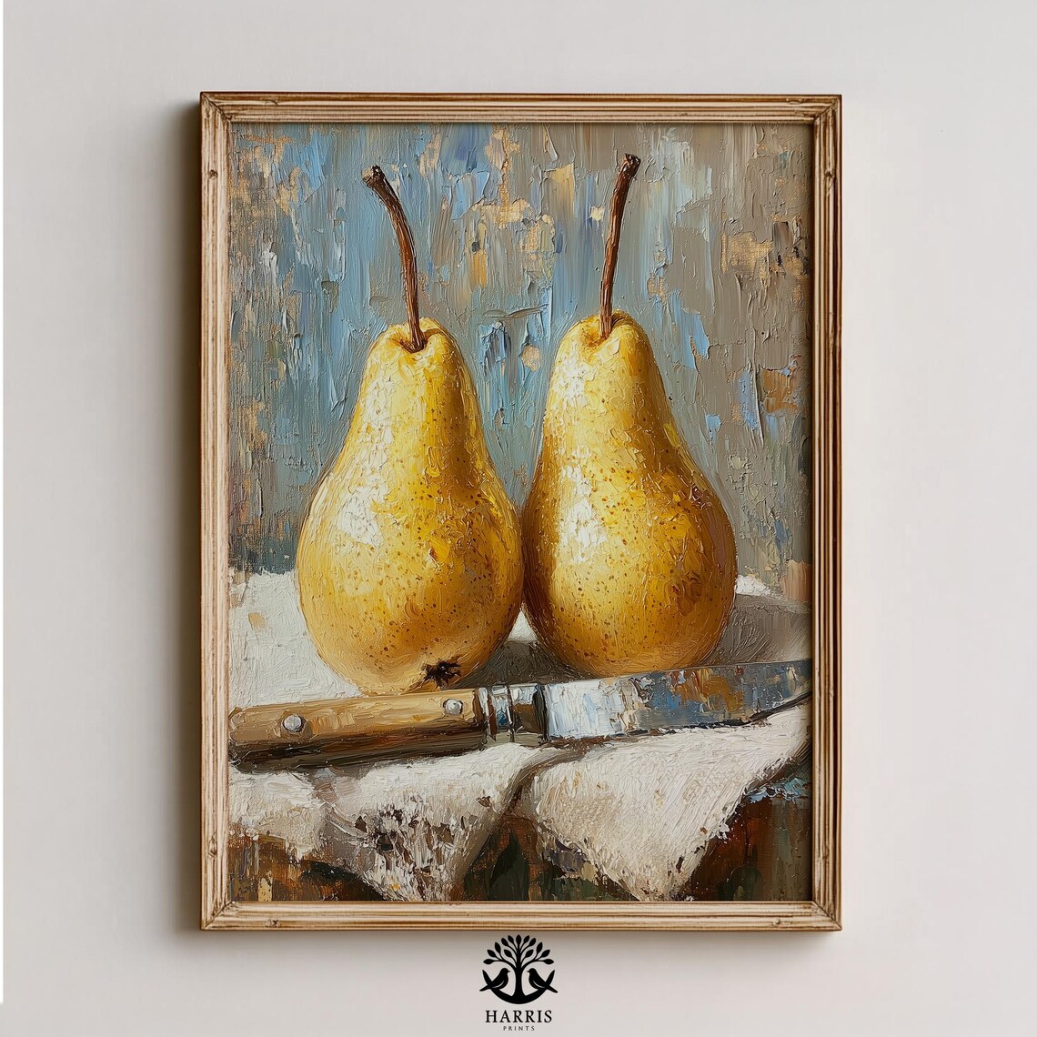 Yellow Pears With Knife Rustic Farmhouse Impasto Oil Painting Print