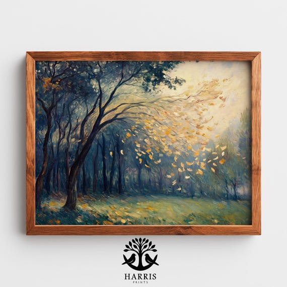 Moody Sycamore Tree Landscape Rustic Fall Art Vintage Earthy Painting Pastoral Autumn Decor Instant 446